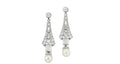 A pair of Art Deco pearl and diamond drop earrings