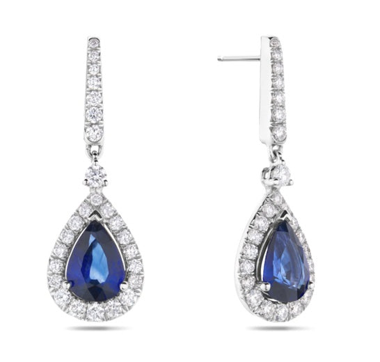 Royal Blue Sapphire & Diamond Drop Earrings